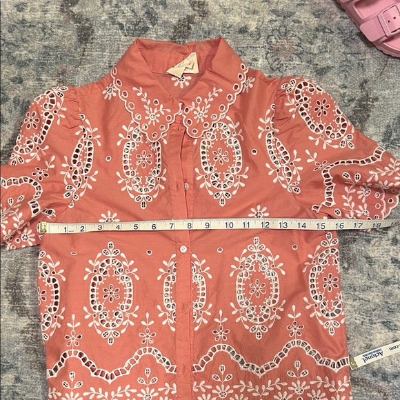 Sezane Pink Blouse with White Embroidery - Picture 2 of 4